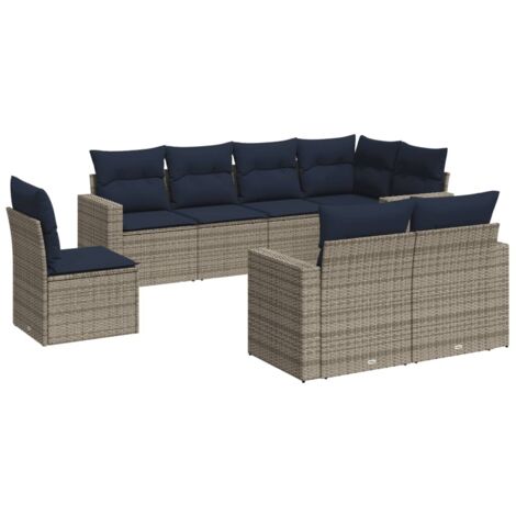 8-tlg. Garten-Sofagarnitur mit Kissen Grau Poly Rattan vidaXL