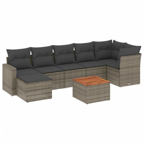 8-tlg. Garten-Sofagarnitur mit Kissen Grau Poly Rattan vidaXL