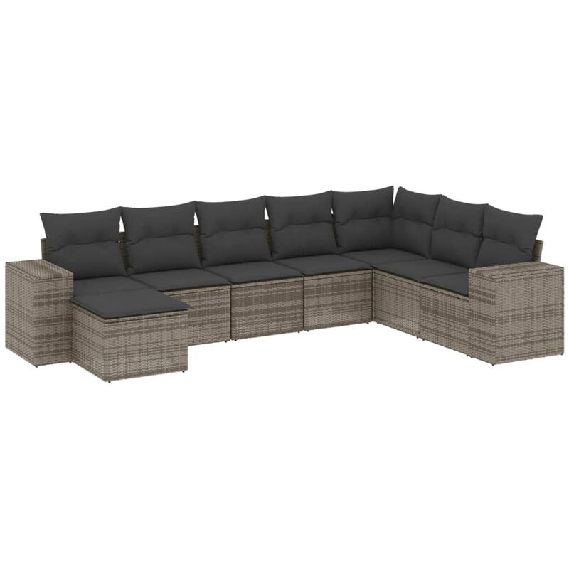 8-tlg. Garten-sofagarnitur Mit Kissen Grau Poly Rattan - Vidaxl