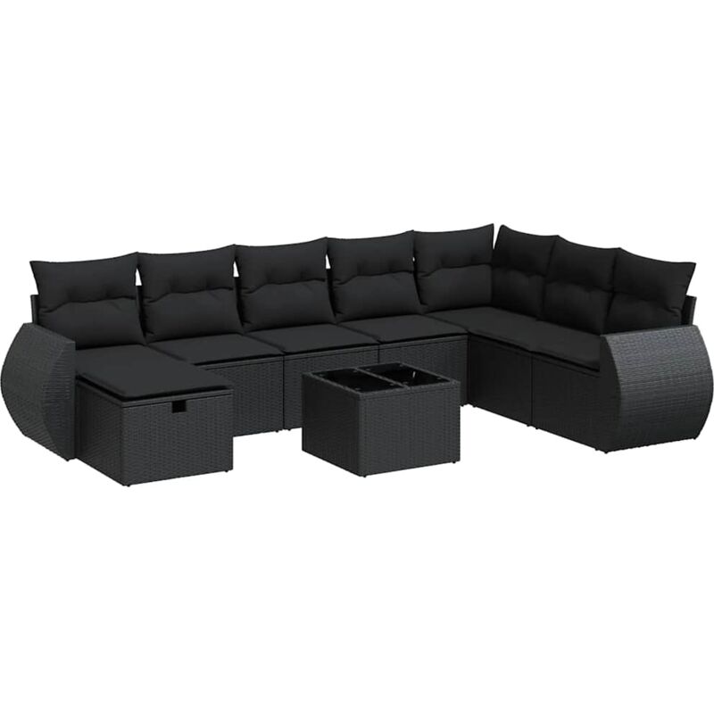 9-tlg. Garten-sofagarnitur Mit Kissen Schwarz Poly Rattan Vidaxl