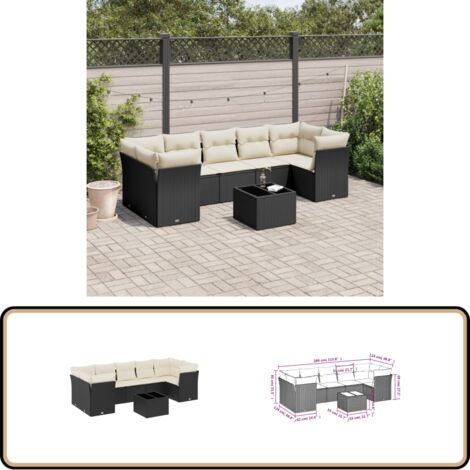 8-tlg. Garten-Sofagarnitur mit Kissen Schwarz Poly Rattan - Gartenmöbel - Esstisch - Lounge Set - Rattan Möbel - Outdoor Sofa