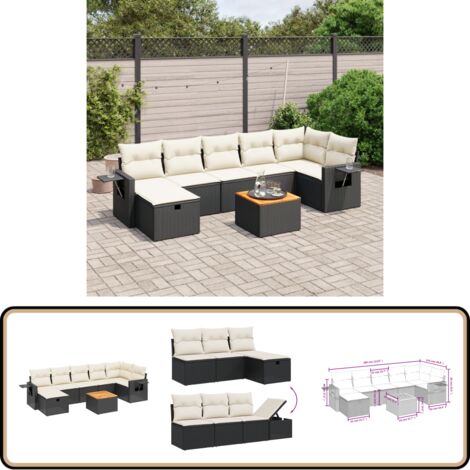 8-tlg. Garten-Sofagarnitur mit Kissen Schwarz Poly Rattan - Gartenmöbel - Esstischgarnituren - Outdoor-Lounge - Rattanmöbel - Balkonmöbel