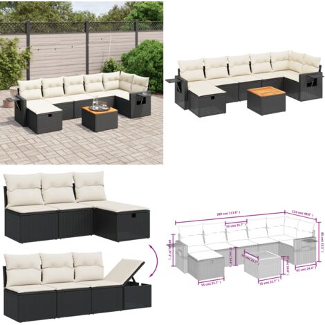 8-tlg. Garten-Sofagarnitur mit Kissen Schwarz Poly Rattan - Gartenmöbel - Esstischgarnituren - Outdoor-Lounge - Rattanmöbel - Balkonmöbel - Home & Living