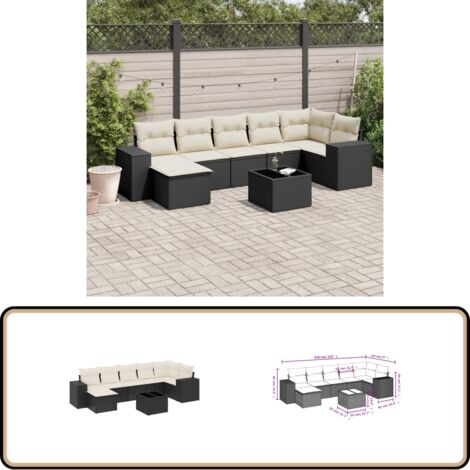 8-tlg. Garten-Sofagarnitur mit Kissen Schwarz Poly Rattan - Gartenmöbel - Esstischgarnituren - Outdoor Möbel - Lounge Set - Rattan Gartenmöbel