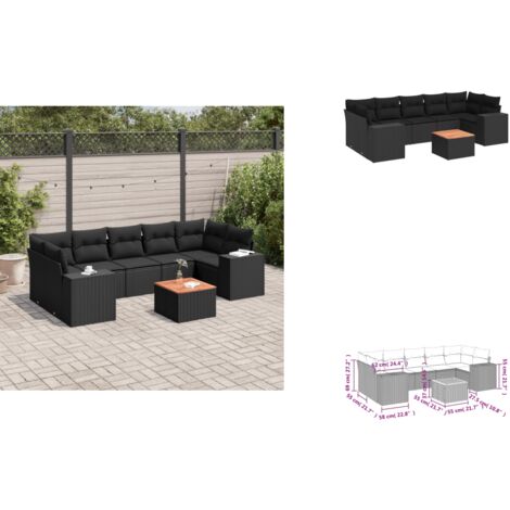 8-tlg. Garten-Sofagarnitur mit Kissen Schwarz Poly Rattan - Gartenmöbel - Esstischgarnituren - Outdoor Möbel - Lounge Set - Rattan Gartenmöbel