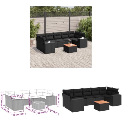 8-tlg. Garten-Sofagarnitur mit Kissen Schwarz Poly Rattan - Gartenmöbel - Esstischgarnituren - Outdoor Möbel - Lounge Set - Rattan Gartenmöbel - Home & Living