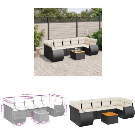 8-tlg. Garten-Sofagarnitur mit Kissen Schwarz Poly Rattan - Gartenmöbel - Esstischgarnituren - Outdoor Möbel - Lounge Set - Rattan Gartenmöbel - Home & Living