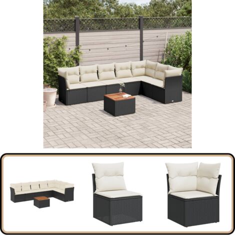 8-tlg. Garten-Sofagarnitur mit Kissen Schwarz Poly Rattan - Gartenmöbel - Esszimmergarnituren - Outdoor Möbel - Lounge Set - Rattan Gartenmöbel