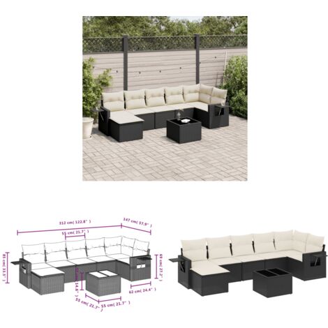 8-tlg. Garten-Sofagarnitur mit Kissen Schwarz Poly Rattan - Gartenmöbel - Esszimmergarnituren - Outdoor Möbel - Lounge Set - Rattan Gartenmöbel - Home & Living
