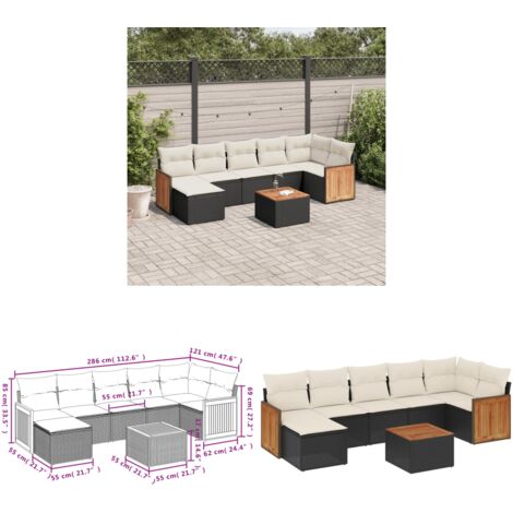 8-tlg. Garten-Sofagarnitur mit Kissen Schwarz Poly Rattan - Gartenmöbel - Esszimmergarnituren - Outdoor Möbel - Lounge Set - Rattan Gartenmöbel - Home & Living