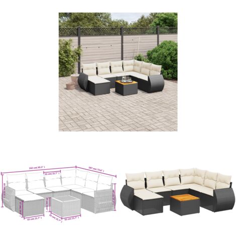 8-tlg. Garten-Sofagarnitur mit Kissen Schwarz Poly Rattan - Gartenmöbel - Esszimmergarnituren - Outdoor Möbel - Lounge Set - Rattan Gartenmöbel - Home & Living
