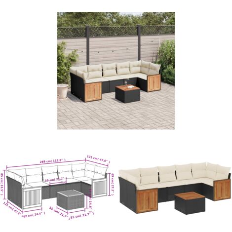 8-tlg. Garten-Sofagarnitur mit Kissen Schwarz Poly Rattan - Gartenmöbel - Esszimmergarnituren - Outdoor Möbel - Lounge Set - Rattan Gartenmöbel - Home & Living