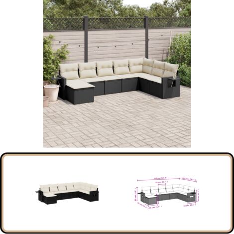 8-tlg. Garten-Sofagarnitur mit Kissen Schwarz Poly Rattan - Gartenmöbel - Outdoor Möbel - Rattan Gartenset - Lounge Set - Esszimmergarnitur