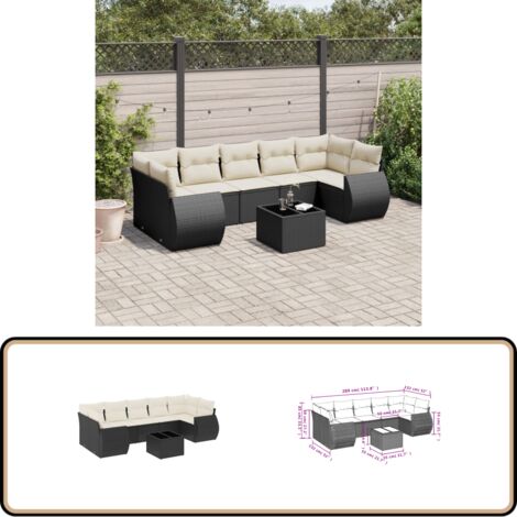 8-tlg. Garten-Sofagarnitur mit Kissen Schwarz Poly Rattan - Gartenmöbel Set - Outdoor Möbel - Rattan Gartenset - Lounge Set - Esstisch Set