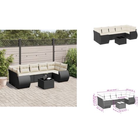 8-tlg. Garten-Sofagarnitur mit Kissen Schwarz Poly Rattan - Gartenmöbel Set - Outdoor Möbel - Rattan Gartenset - Lounge Set - Esstisch Set