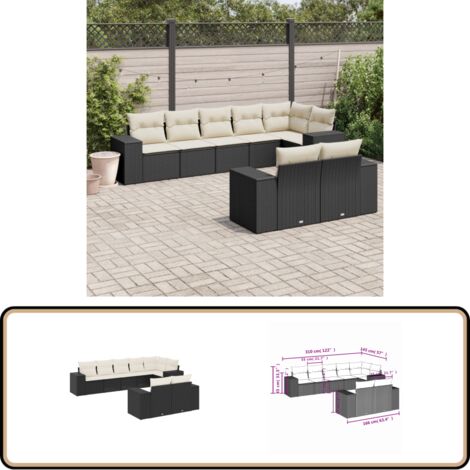 8-tlg. Garten-Sofagarnitur mit Kissen Schwarz Poly Rattan - Gartensofas - Outdoor Möbel - Gartenmöbel Set - Rattan Gartenmöbel - Lounge Set
