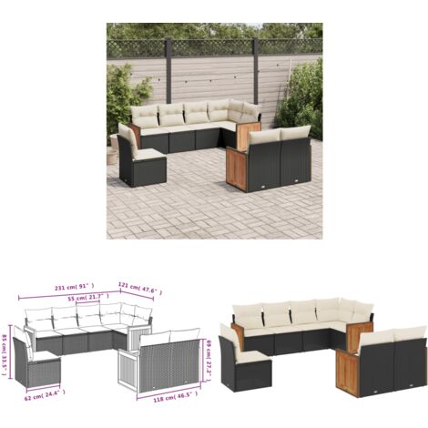 8-tlg. Garten-Sofagarnitur mit Kissen Schwarz Poly Rattan - Gartensofas - Outdoor Möbel - Gartenmöbelset - Lounge Set - Rattan Gartenmöbel - Home & Living