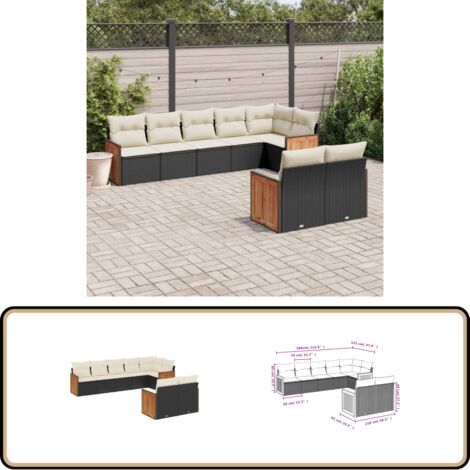 8-tlg. Garten-Sofagarnitur mit Kissen Schwarz Poly Rattan - Gartensorte - Gartenmöbelset - PE-Rattan Möbel - Outdoor Lounge Set - Balkonmöbel