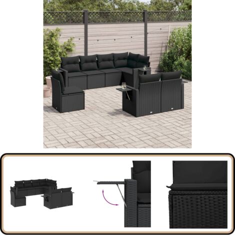 8-tlg. Garten-Sofagarnitur mit Kissen Schwarz Poly Rattan - Gartensorte - Gartenmöbelset - PE-Rattan Möbel - Outdoor Lounge Set - Balkonmöbel