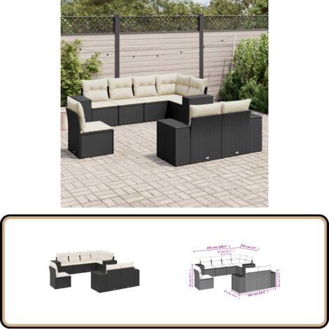 8-tlg. Garten-Sofagarnitur mit Kissen Schwarz Poly Rattan - Gartensorte - Gartenmöbelset - PE-Rattan Möbel - Outdoor Lounge Set - Balkonmöbel