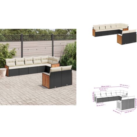 8-tlg. Garten-Sofagarnitur mit Kissen Schwarz Poly Rattan - Gartensorte - Gartenmöbelset - PE-Rattan Möbel - Outdoor Lounge Set - Balkonmöbel