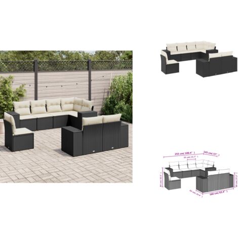 8-tlg. Garten-Sofagarnitur mit Kissen Schwarz Poly Rattan - Gartensorte - Gartenmöbelset - PE-Rattan Möbel - Outdoor Lounge Set - Balkonmöbel