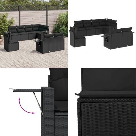 8-tlg. Garten-Sofagarnitur mit Kissen Schwarz Poly Rattan - Gartensorte - Gartenmöbelset - PE-Rattan Möbel - Outdoor Lounge Set - Balkonmöbel - Home & Living