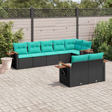8-tlg. Garten-Sofagarnitur mit Kissen Schwarz Poly Rattan vidaXL