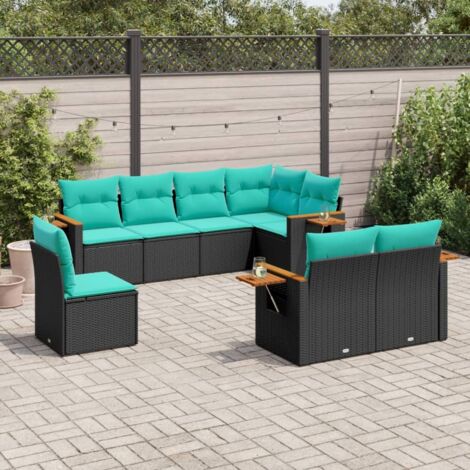 8-tlg. Garten-Sofagarnitur mit Kissen Schwarz Poly Rattan vidaXL