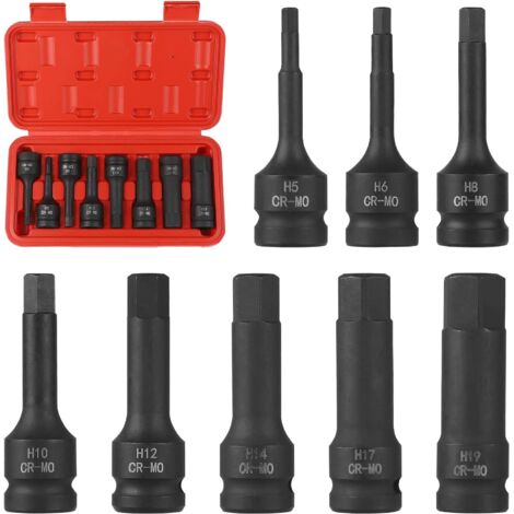8-tlg. Innen Sechskant Steckschlüssel Set 1/2", H5, H6, H8, H10, H12, H14, H17, H19, Nuss Satz mit Kasten für Innensechskant Schrauben