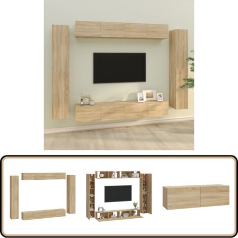 8-tlg. TV-Schrank-Set Sonoma-Eiche Holzwerkstoff - TV-Schrank - Holzwerkstoff Möbel - Sonoma-Eiche - Wandmontage - Wohnzimmer Dekoration