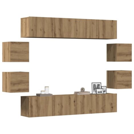 8-tlg. TV-Schrank-Set Wandmontage Artisan-Eiche Holzwerkstoff vidaXL