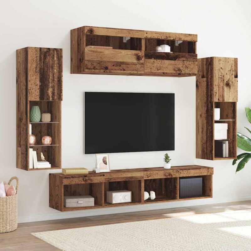 8 Stück Tv-wandeinheiten Mit Led Altholz Engineered Wood Vidaxl999767