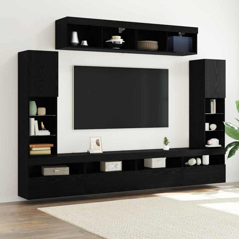 Vidaxl - Tv-wandregal-set 6 Pcs Schwarze Eiche 30.5 X 30 X 102 Cm