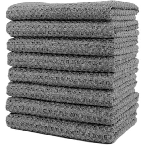 8 torchons de Cuisine en Microfibres Ultra Premium - Main/Vaisselle - Tissu alvéolé (Gris, 34x73 cm)