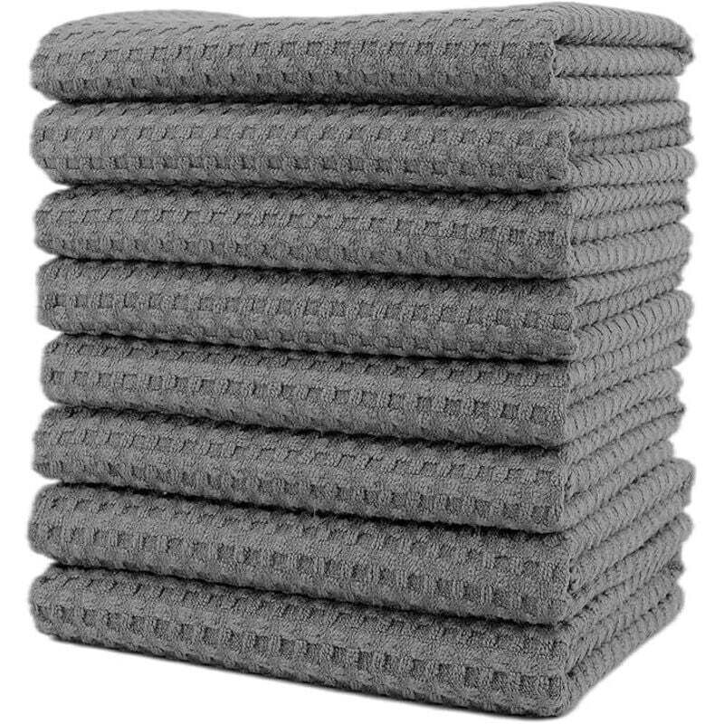 8 torchons de Cuisine en Microfibres Ultra Premium - Main/Vaisselle - Tissu alvéolé (Gris, 34x73 cm)