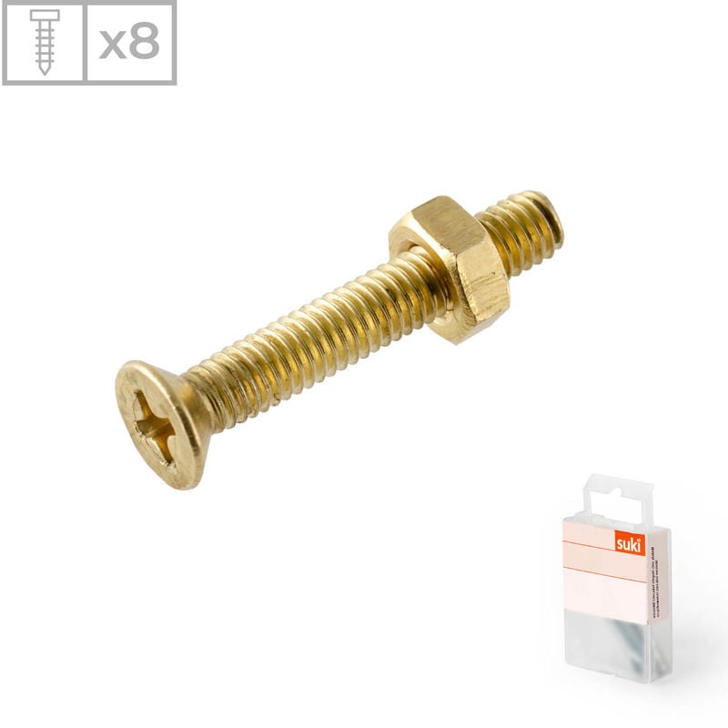 

Pack 8 Tornillos con Cabeza Avellanada y Tuerca | Fabricado en Latón Brillante | Medidas 4x30mm