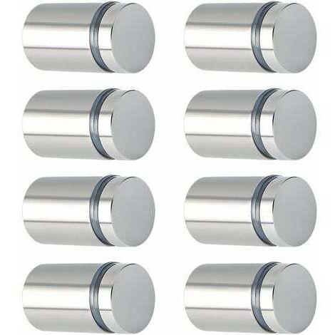 8 tornillos publicitarios de acero inoxidable, espaciadores de vidrio para letreros y exhibidores, 19 mm de diámetro, 25 mm de largo, cepillados