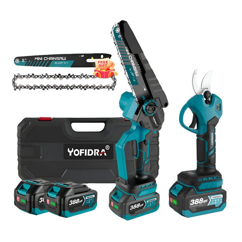 Tronconneuse à batterie Brushless 8 pouces + sécateur électrique 30 mm,Avec écran et guides/chaînes de remplacement - 2388vf batterie