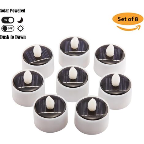 8 velas solares de té para exterior,  ventanas,luz pequeña sin llama parpadeante para faroles, candelabros, patios, terrazas, jardines, decoración (blanco cálido).