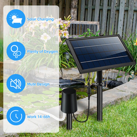 8-W-Solar-Luftpumpen-Set mit Schlauch und Sprudelsteinen, 3 Betriebsmodi, Teichbelüfter, Sauerstoffgenerator