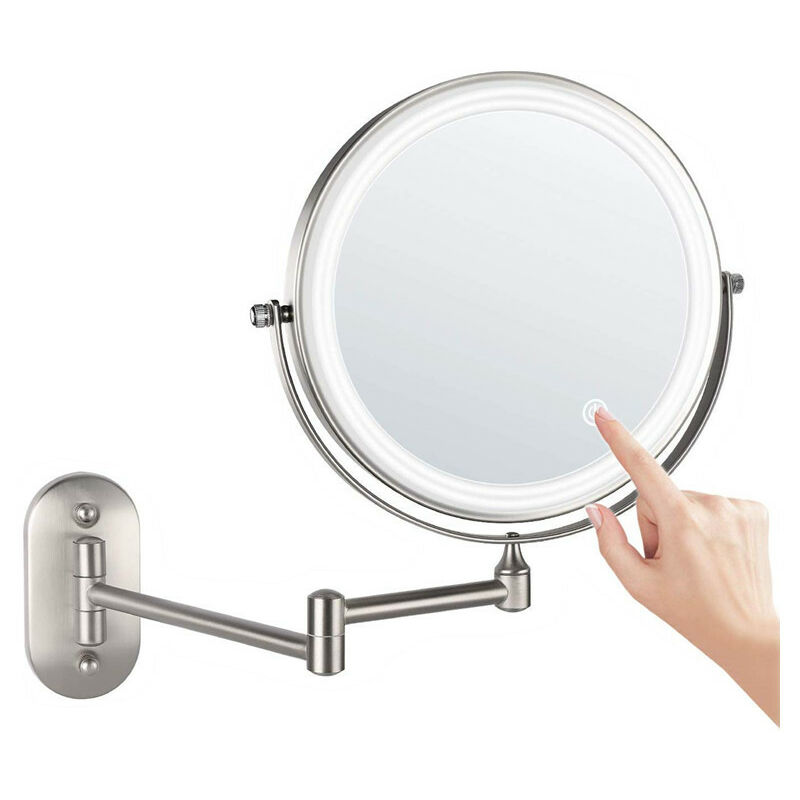 8'' Wall Mounted Mirror LED Magnification, USB Rechargeable with 1X/10X，Matt Nickel