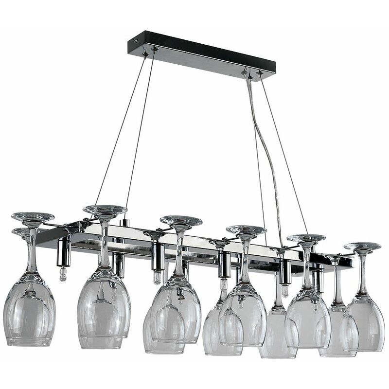 Minisun - 8 Way Adjustable Suspension Over Table Chrome Dining Room Kitchen Ceiling Light + 12 Wine Glass Holders