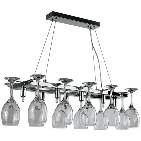 main image of "8 Way Adjustable Suspension Over Table Chrome Dining Room Kitchen Ceiling Light + 12 Wine Glass Holders"