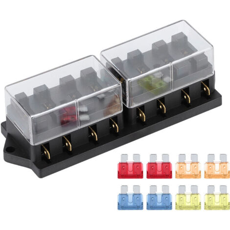 8-Way DC 12V 15A Car Long Blade Support Box with 8 Universal Vehicle Accessories.