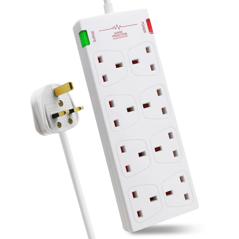 Extrastar - 8 Way Socket with Cable 5M, White, with Power Indicator, Child-Resistant Sockets, Surge Indicator