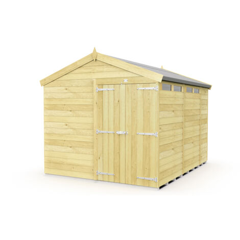 8 x 10 Feet Apex Security Shed - Double Door - Wood - L302 x W231 x H217 cm