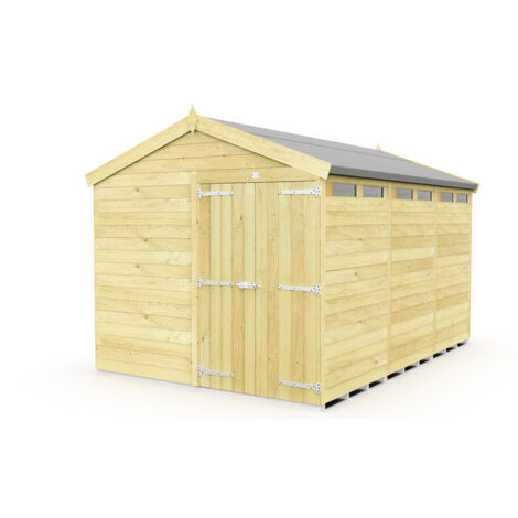 8 x 12 Feet Apex Security Shed - Double Door - Wood - L358 x W231 x H217 cm