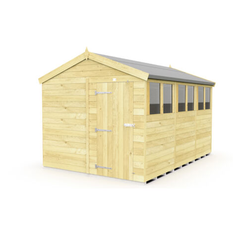 8 x 12 Feet Apex Shed - Single Door With Windows - Wood - L358 x W231 x H217 cm