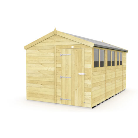 8 x 14 Feet Apex Shed - Single Door With Windows - Wood - L417 x W231 x H217 cm